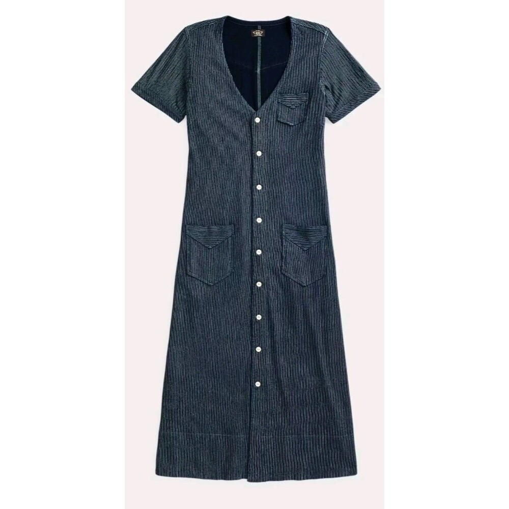 RRL Double Ralph Lauren Indigo Blue Cotton Jersey Midi Dress Size 4